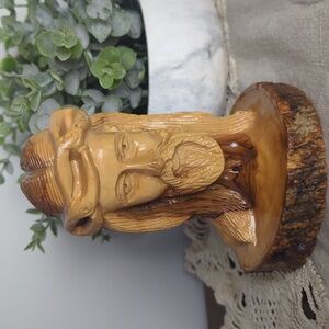 Vintage Hand Carved Olive Wood Jesus Bust Holy Land Israel Religious Carving
